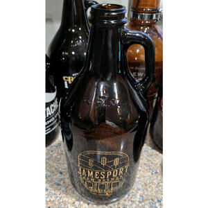 Jamesport Farm Brewery Beer Growler 64 oz Bottle Brown Amber Jug Long Island NY